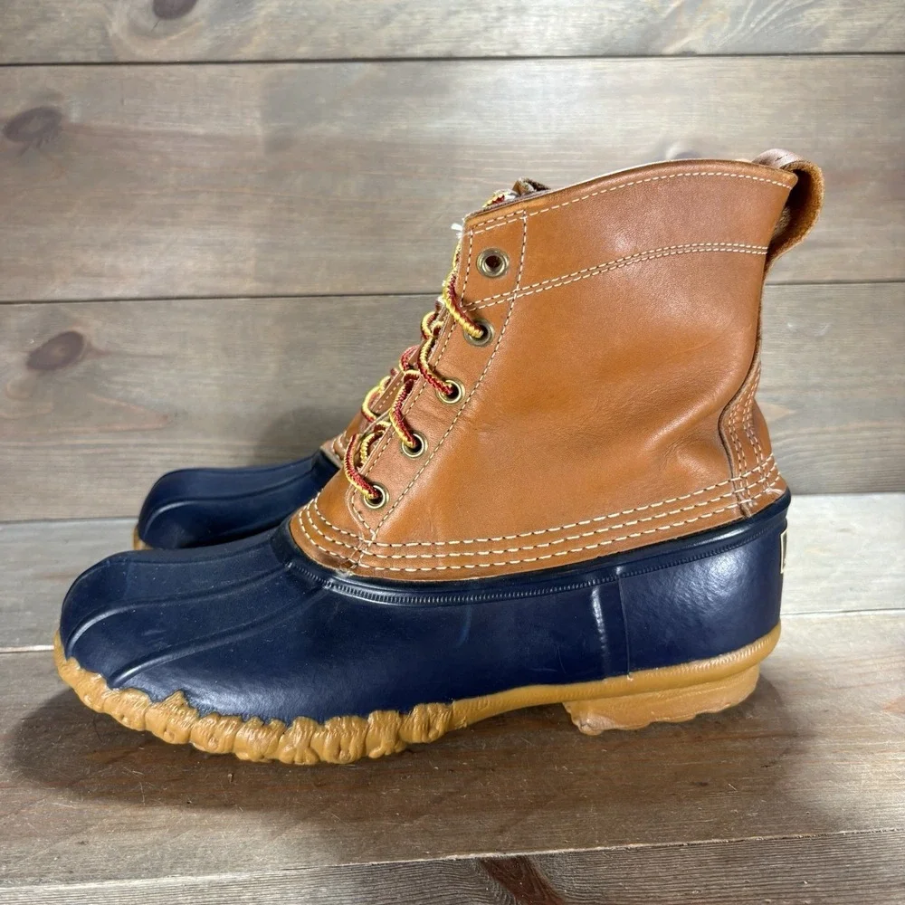 vintage ll bean duck boots womens size 9 shoes brown blue hunting winter rain